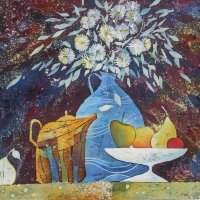 «Летящие лепестки», шелк, батик, 60х75, 2010г.