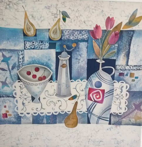 «Две груши», шелк, батик, 90х90, 2018г.