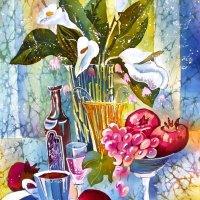 «Цветы и фрукты», шелк, батик, 60х45, 2003г.
