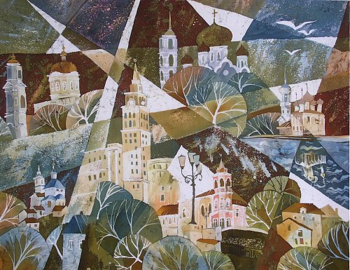 «Мой город Воронеж», шелк, батик, 85х110, 2011г.