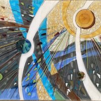 «Мелодия солнца», цв. стекло, фьюзинг, 45х85, 2023г.