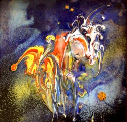 «Лицедеи», медь, горячая эмаль, 15х15, 2005г.