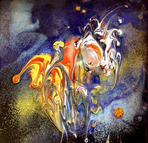 «Лицедеи», медь, горячая эмаль, 15х15, 2005г.