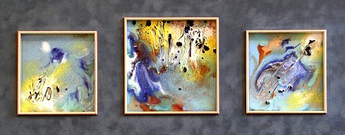 «Иные миры», медь, горячая эмаль, 12х12, 15х15, 12х12, 2005г.