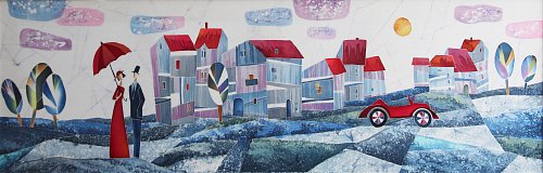 «Рандеву», шелк, батик, 60х50, 2018г.