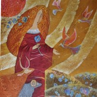 «Пастораль», шелк, батик, 90х80, 2016г.