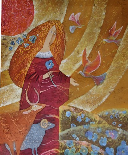 «Пастораль», шелк, батик, 90х80, 2016г.