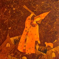 «Звездочет», шелк, батик, 80х70, 2008г.