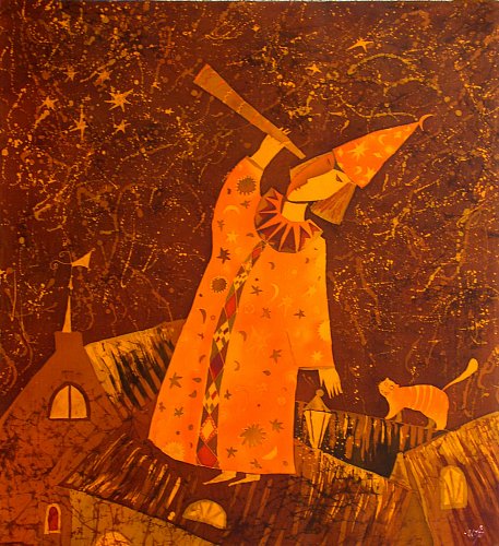 «Звездочет», шелк, батик, 80х70, 2008г.