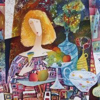 «День рождения», шелк, батик, 80х100, 2011г.