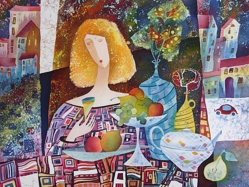 «День рождения», шелк, батик, 80х100, 2011г.
