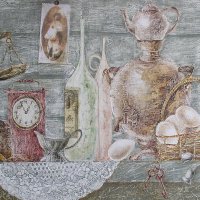«Время и вещи», холст, акрил, масло, 50х100, 2018г.