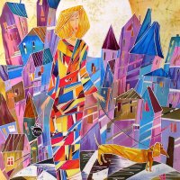 «Теплый вечер», шелк, батик, 95х80, 2005г.