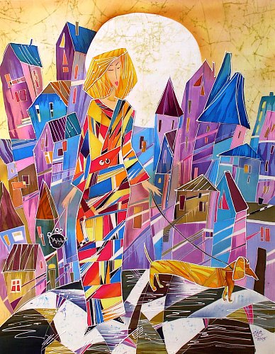 «Теплый вечер», шелк, батик, 95х80, 2005г.