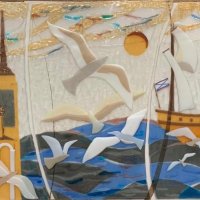 «К морским берегам», цв. стекло, фьюзинг, 60х120, 2023г.