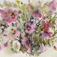 «Мальвы», бумага, акварель, 30х42