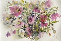 «Мальвы», бумага, акварель, 30х42