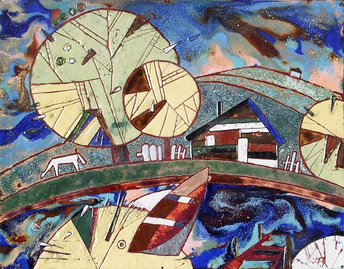 «Окраина», медь, горячая эмаль, 25х33, 2009г.