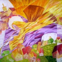 «Трубящий ангел», шелк, батик, 102х112, 2005г.