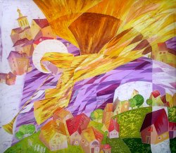 «Трубящий ангел», шелк, батик, 102х112, 2005г.