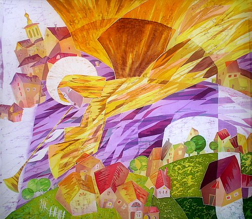 «Трубящий ангел», шелк, батик, 102х112, 2005г.