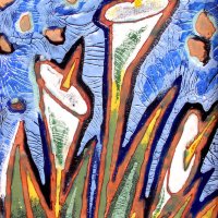 «Белые цветы», медь, горячая эмаль, 20х15, 2004г.