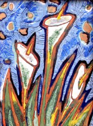 «Белые цветы», медь, горячая эмаль, 20х15, 2004г.