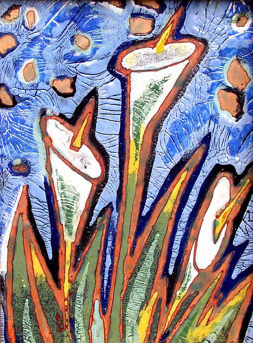 «Белые цветы», медь, горячая эмаль, 20х15, 2004г.