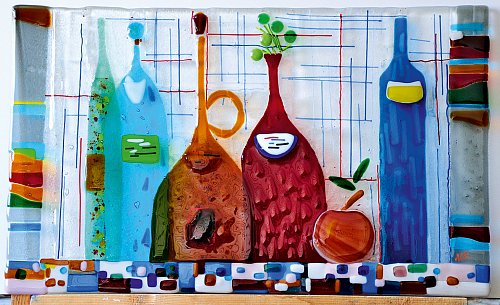 «Цветные бутыли», цв. стекло, фьюзинг, 40х60, 2012г.