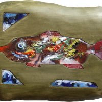 «Рыба», медь, горячая эмаль, 30х45, 2005г.