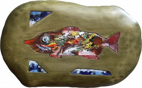 «Рыба», медь, горячая эмаль, 30х45, 2005г.