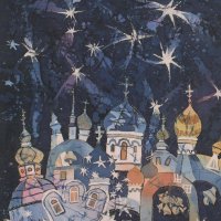 «Рождество», шелк, батик, 60х50, 2000г.