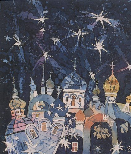 «Рождество», шелк, батик, 60х50, 2000г.