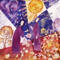 «Философы», шелк, батик, 83х83, 2000г.