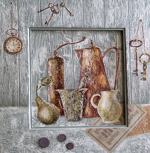 «Антикварные предметы», оргалит, дерево, 50х50, 2010г.