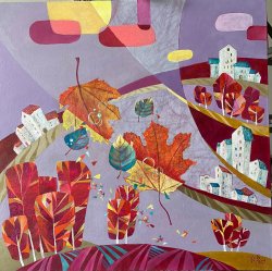 «Багряная осень», холст, акрил, масло, 100х100, 2021г.