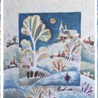«Серебряная зима» триптих, шелк, батик, 80х35, 80х70, 80х35, 2010г.