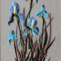 «Ирисы», цв. стекло, фьюзинг, 90х50, 2018г.
