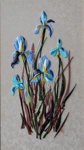 «Ирисы», цв. стекло, фьюзинг, 90х50, 2018г.